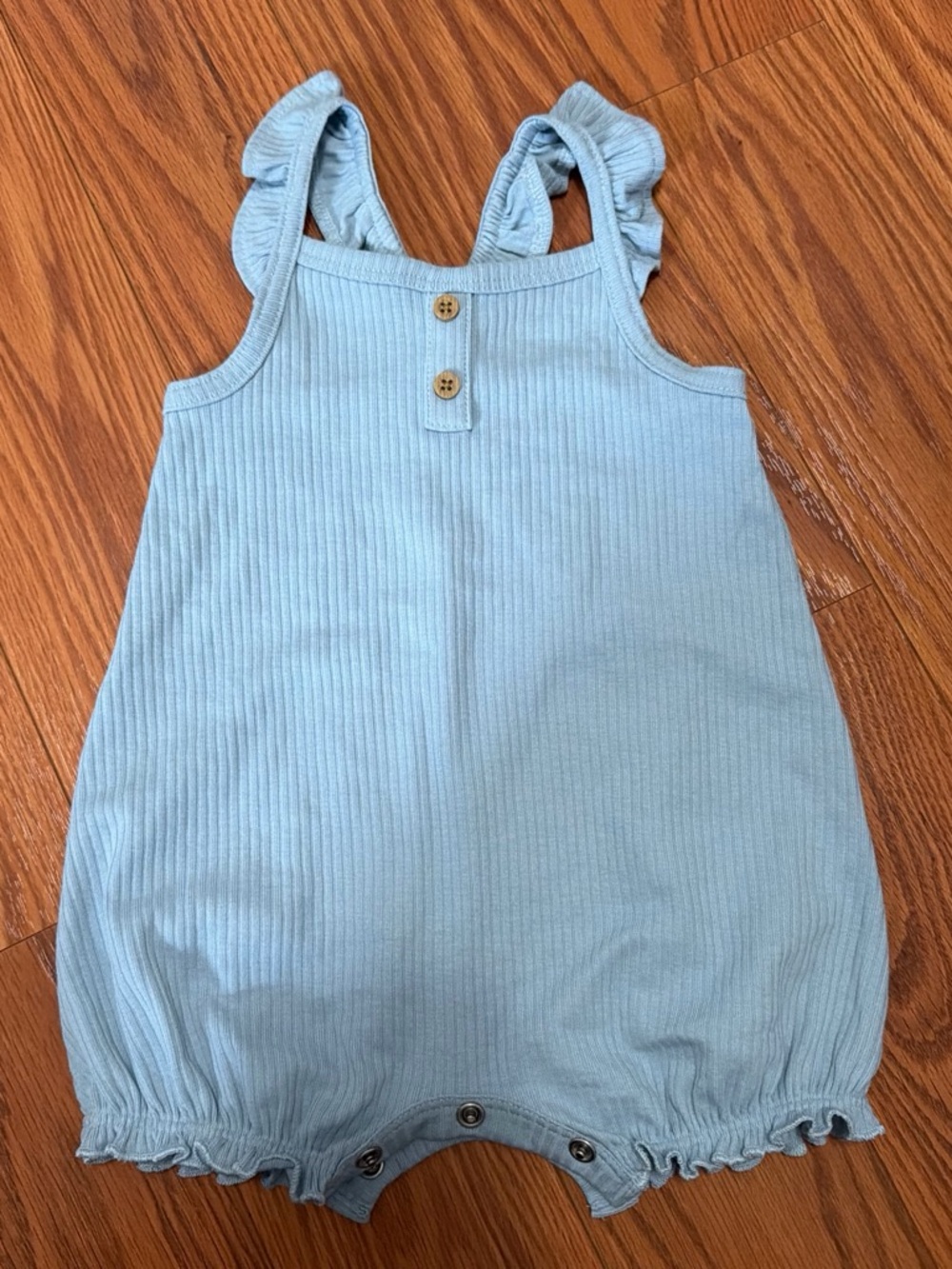 Carter’s Light Blue Ribbed Baby Romper with Ruffle Straps